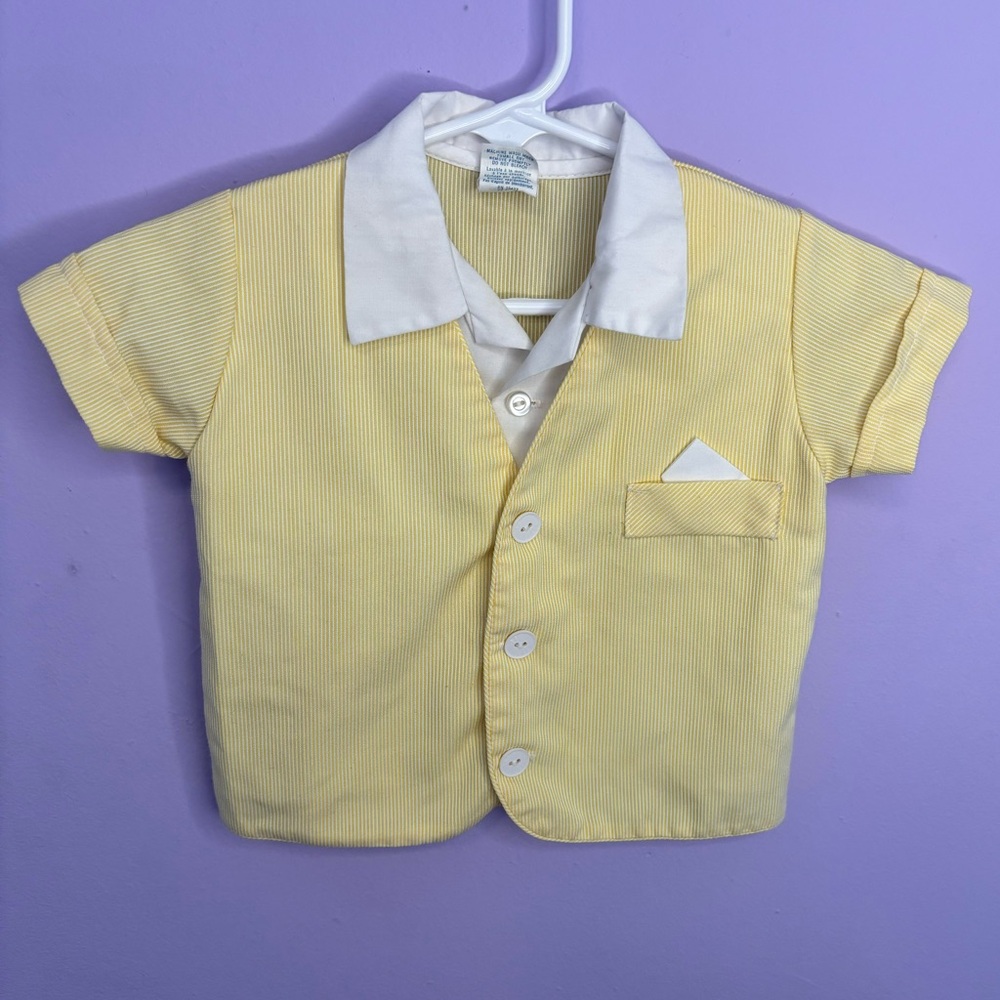 VINTAGE 70s ALEXIS YELLOW WHITE BABY BOY BUTTON UP TOP SIZE 24 MONTHS!
